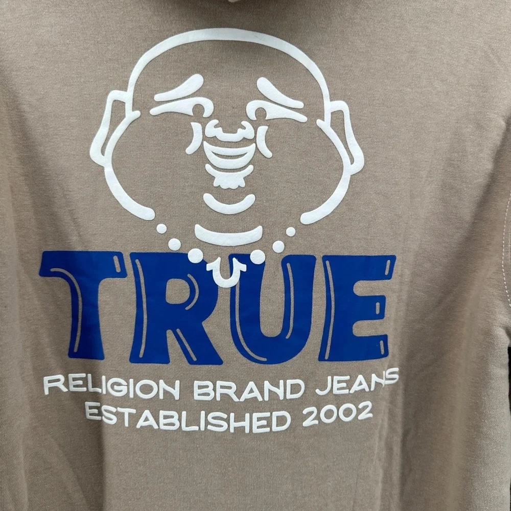 $164 NWT True Religion Mens LG True Sherpa Full Zip Hoodie Travertine Tan Buddha